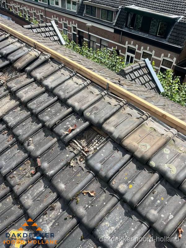 Dakonderhoud aan schuin pannendak met nokvernieuwing in Noord-Holland